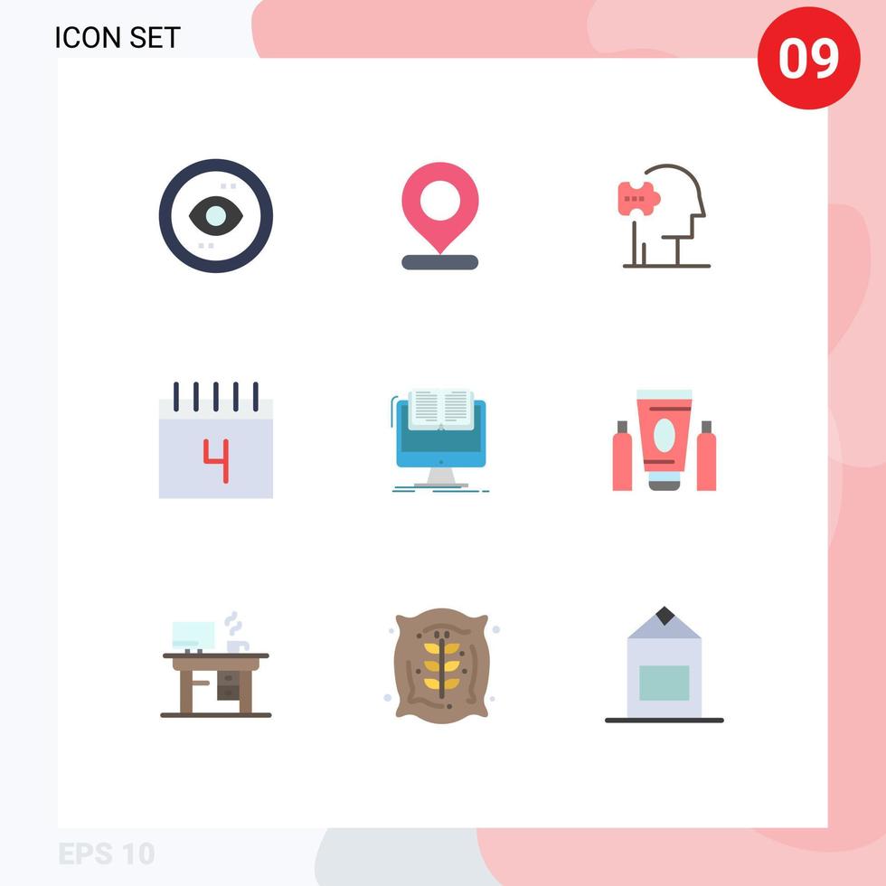 Modern Set of 9 Flat Colors Pictograph of document schedule pin education solutions Editable Vector Design Elements
