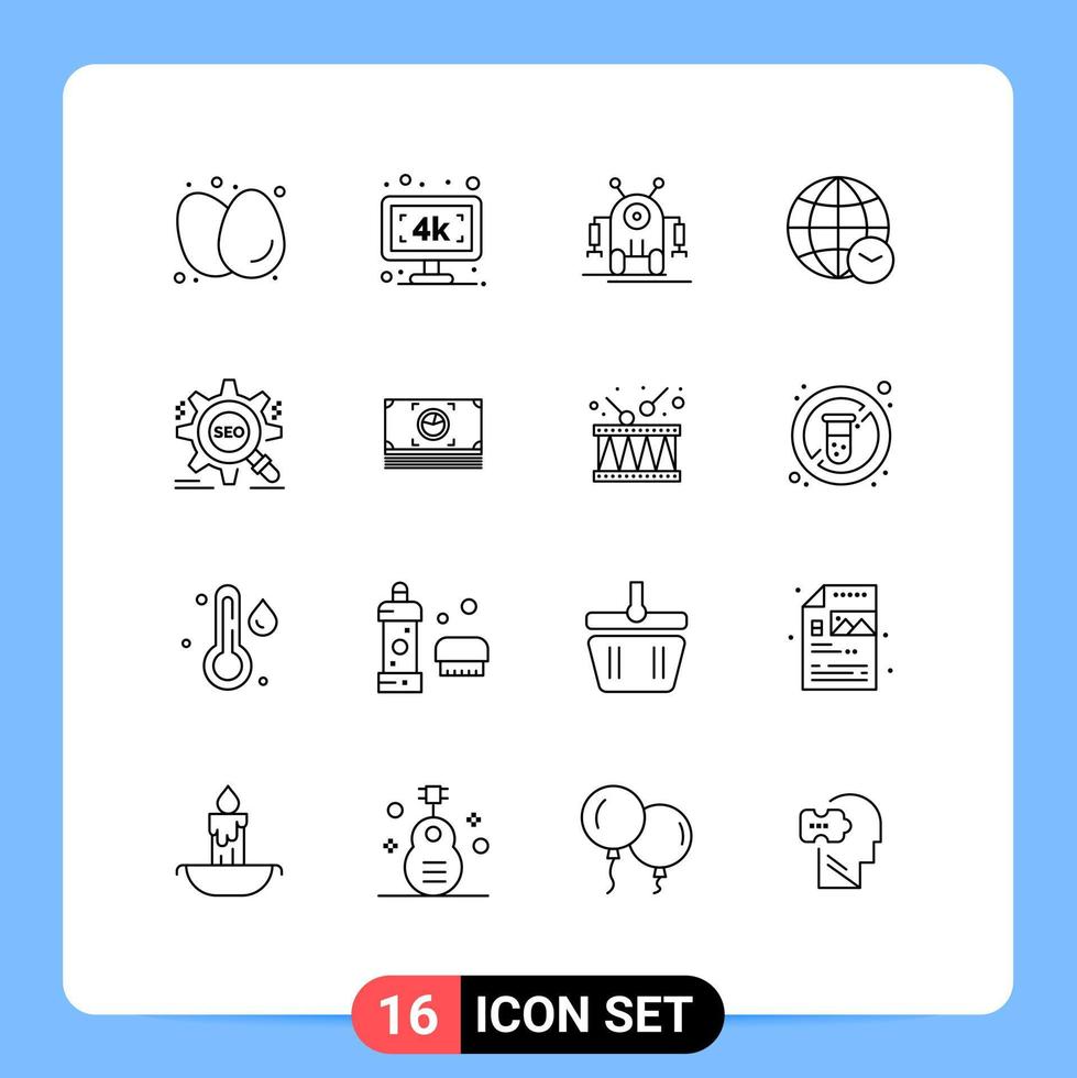 Group of 16 Outlines Signs and Symbols for search web tv internet technology Editable Vector Design Elements