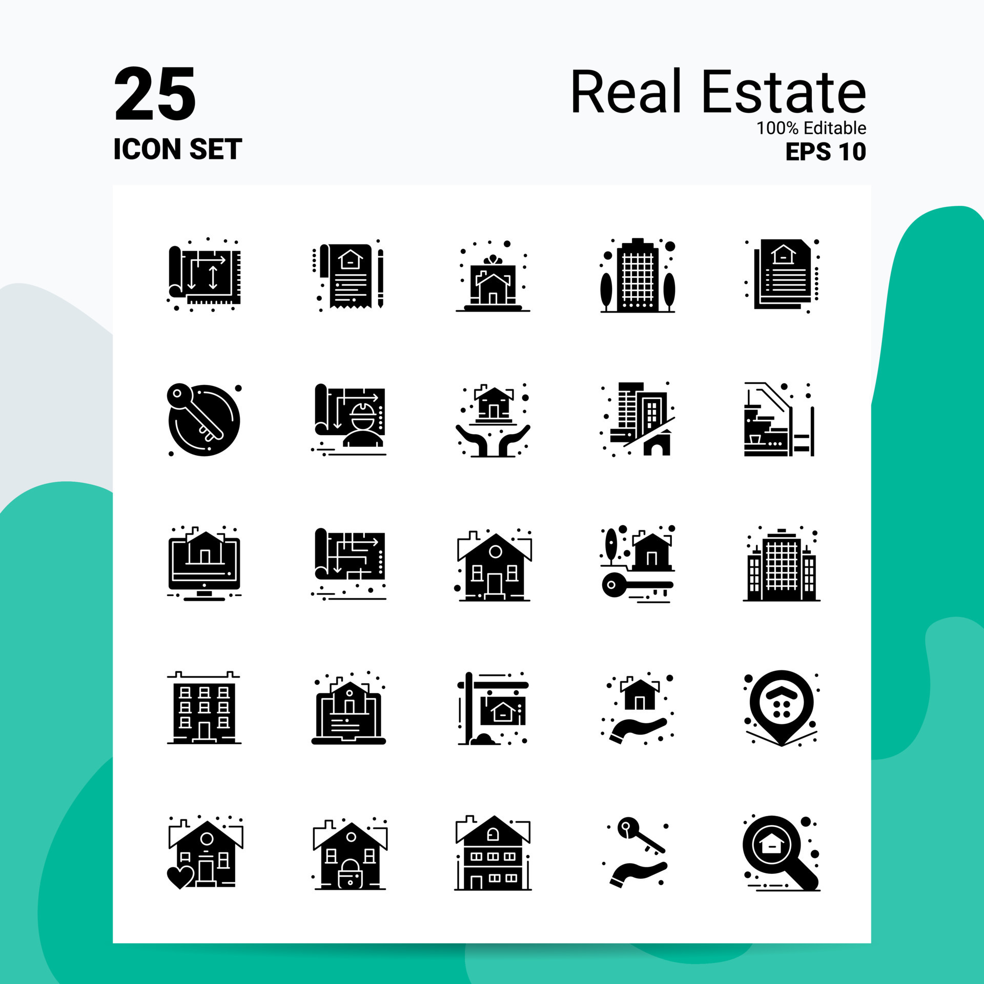 25 Real Estate Icon Set 100 Editable EPS 10 Files Business Logo Concept