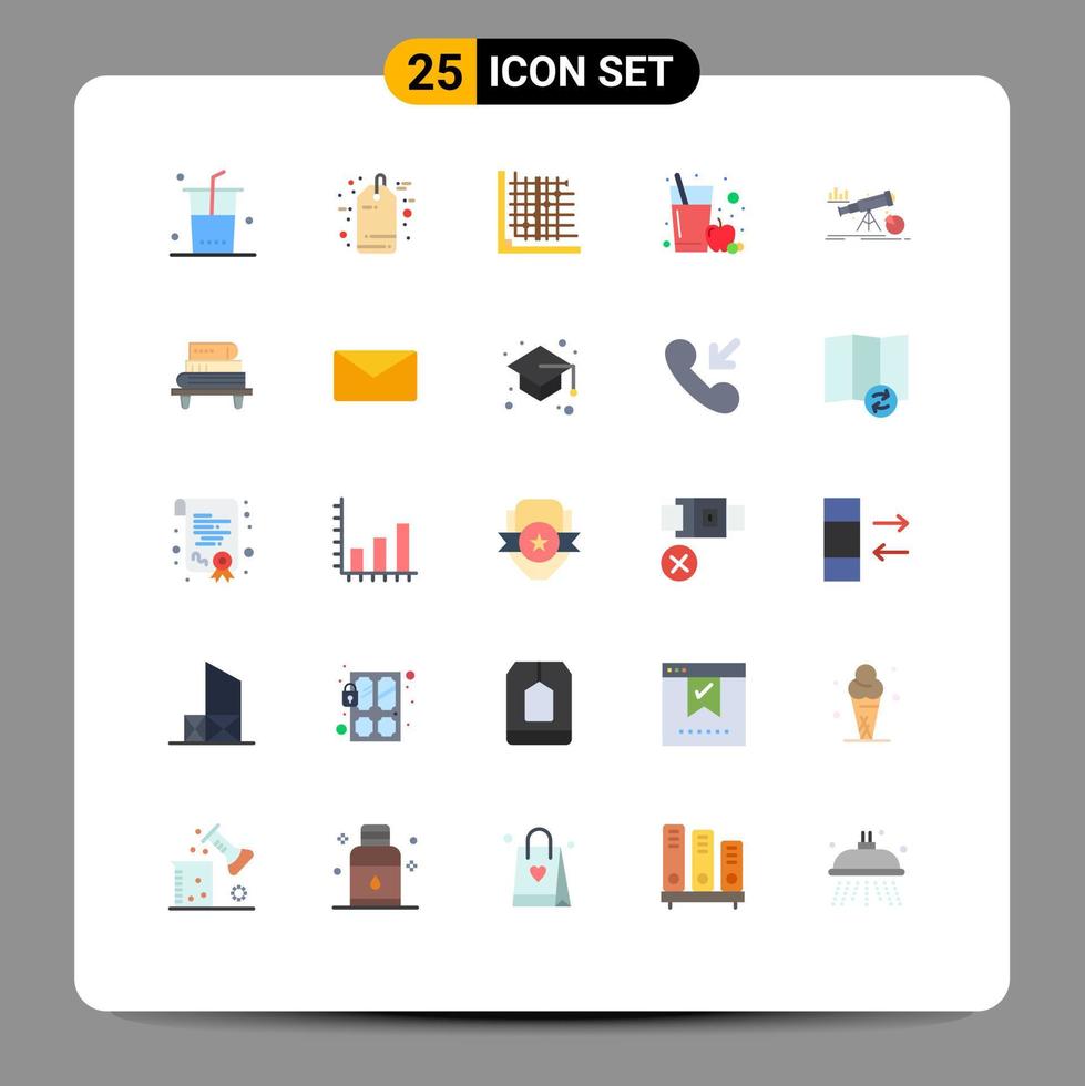 Mobile Interface Flat Color Set of 25 Pictograms of finance glass color fruit juice grid Editable Vector Design Elements