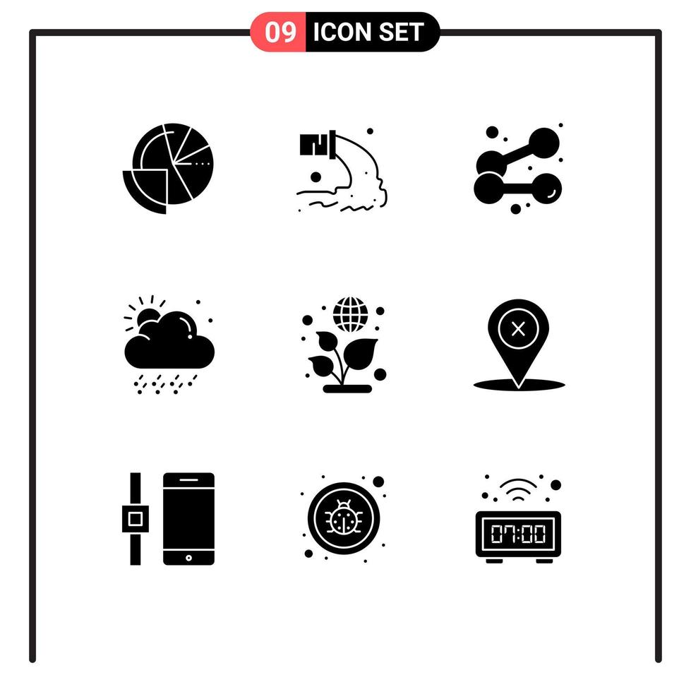 Universal Icon Symbols Group of 9 Modern Solid Glyphs of earth snowy sewage cloud sport Editable Vector Design Elements