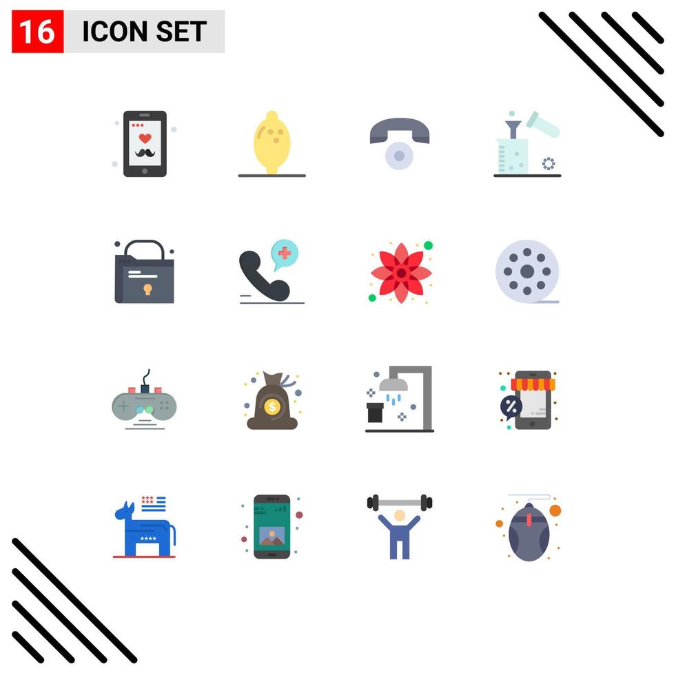 Universal Icon Symbols Group of 16 Modern Flat Colors of lock folder call test chemistry Editable Pack of Creative Vector Design Elements