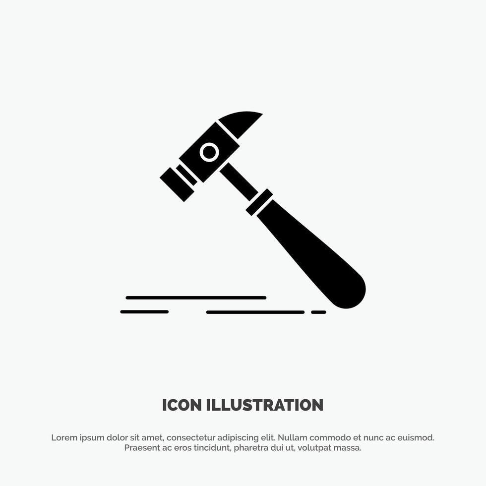 Hammer Construction Tool Strong Carpenter solid Glyph Icon vector