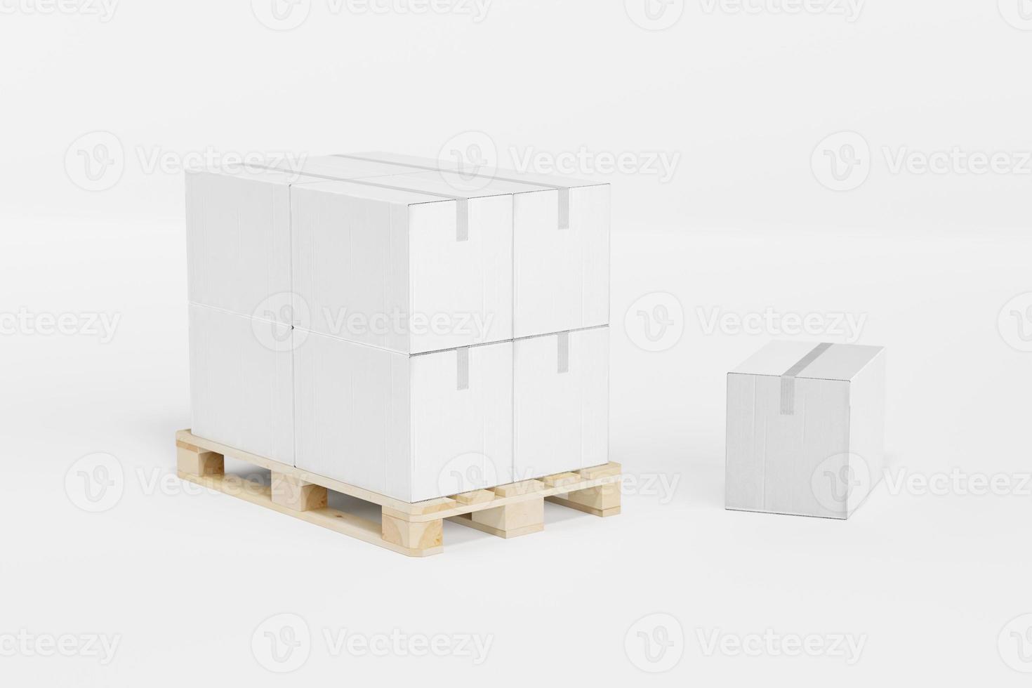 Mockup of cardboard boxes stacked on a pallet on an isolated background. 3d render photo