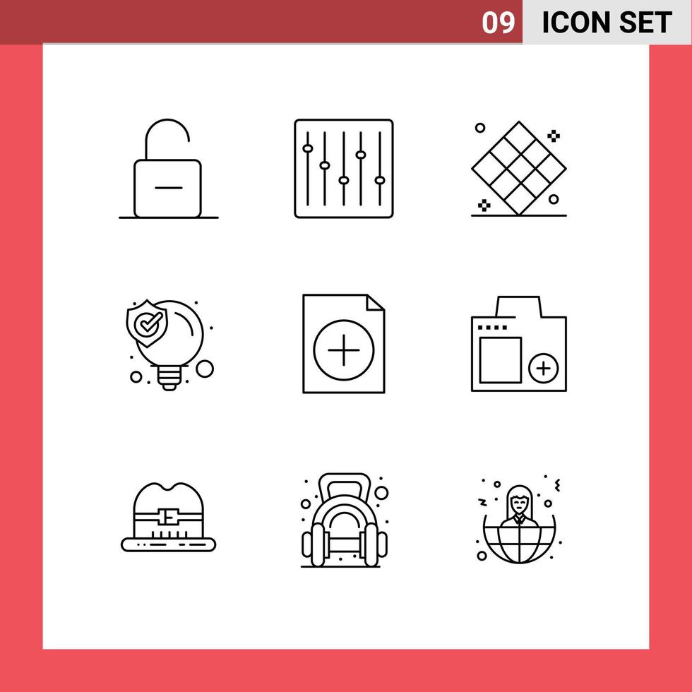 User Interface Pack of 9 Basic Outlines of solution seo music idea play Editable Vector Design Elements