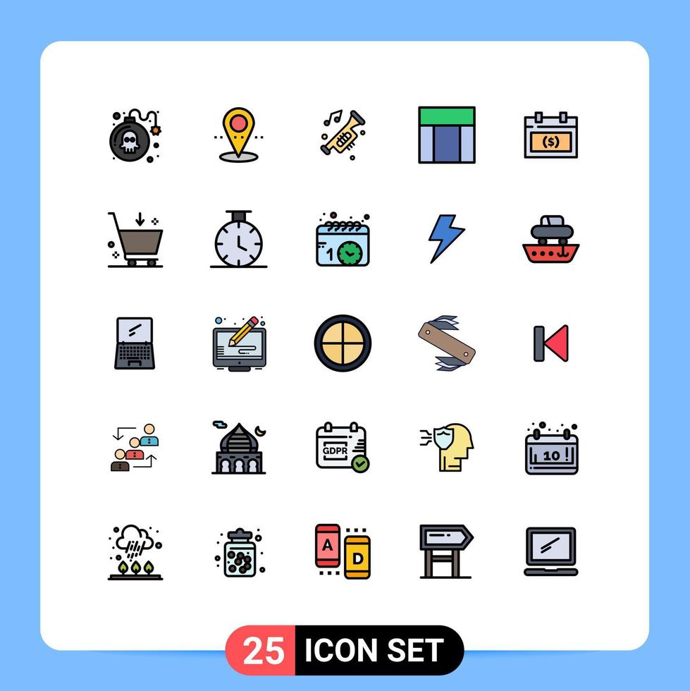 25 Universal Filled line Flat Color Signs Symbols of appointment website car website layout Editable Vector Design Elements