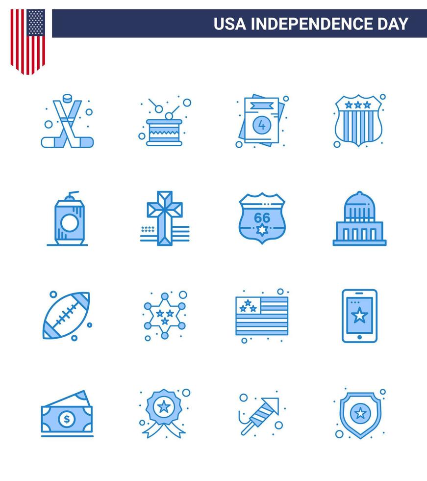 Set of 16 Vector Blues on 4th July USA Independence Day such as bottle investigating independence badge usa Editable USA Day Vector Design Elements