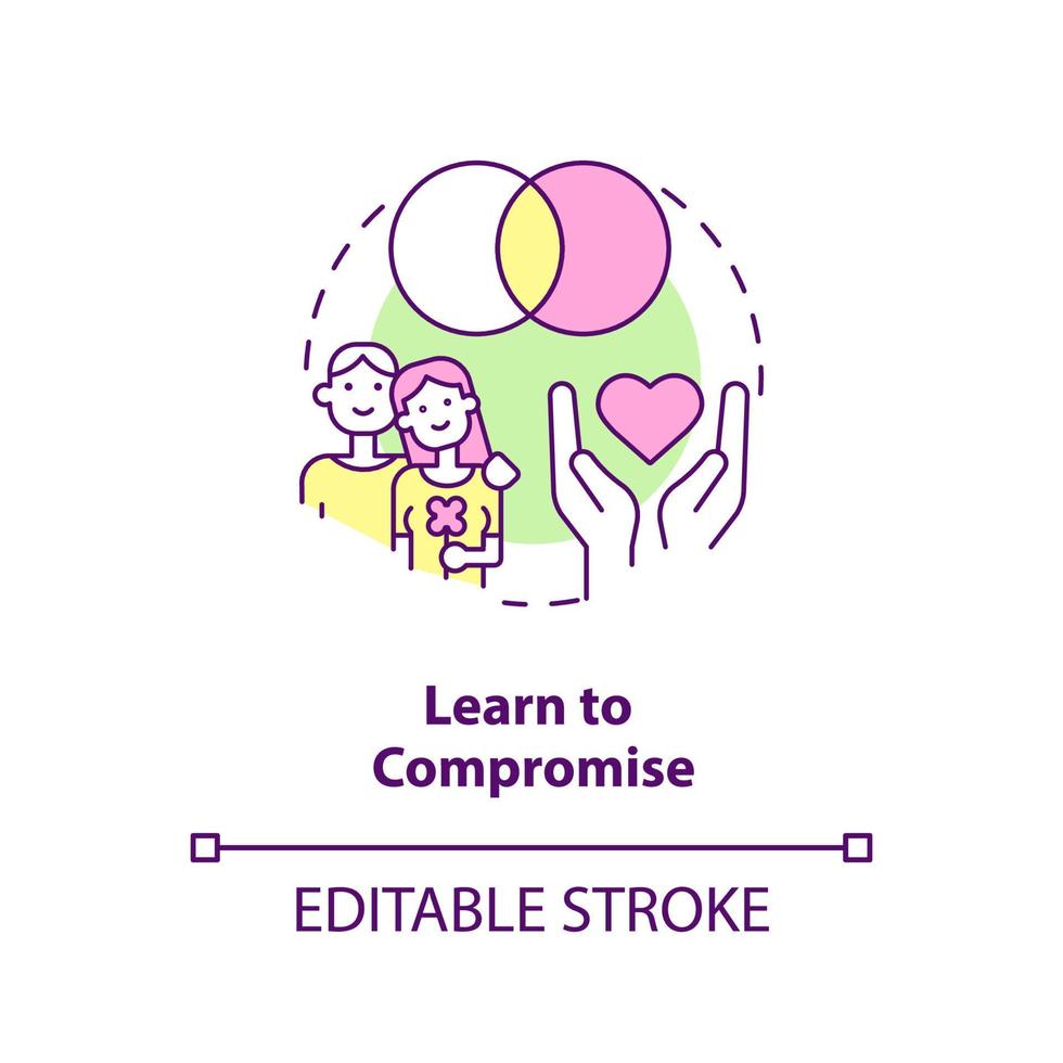 Learn to compromise concept icon. Protect relationship after moving in together abstract idea thin line illustration. Isolated outline drawing. Editable stroke. vector