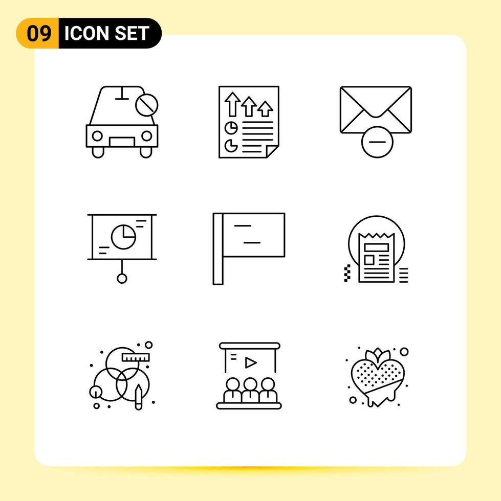 Pictogram Set of 9 Simple Outlines of flag strategy page presentation message Editable Vector Design Elements