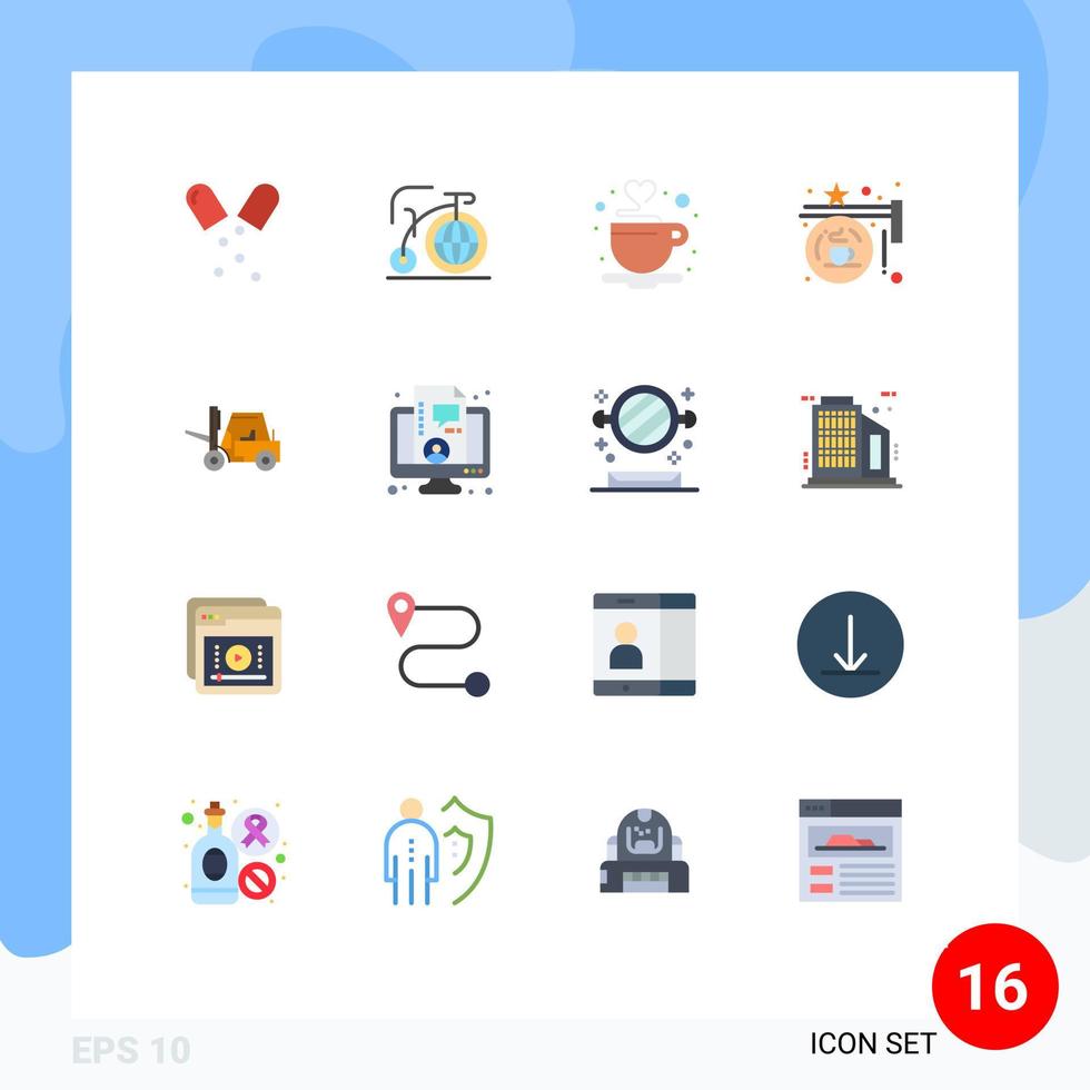 Interfaz de usuario de 16 paquetes de colores planos de signos y símbolos modernos de la tienda de elevadores, tablero colgante de café, paquete editable de elementos de diseño de vectores creativos