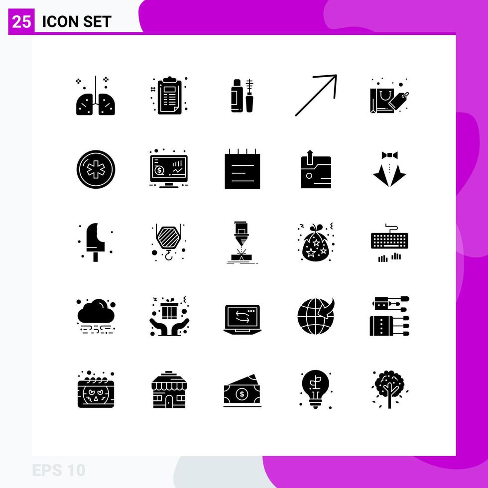 Group of 25 Solid Glyphs Signs and Symbols for discount up document right bottle Editable Vector Design Elements