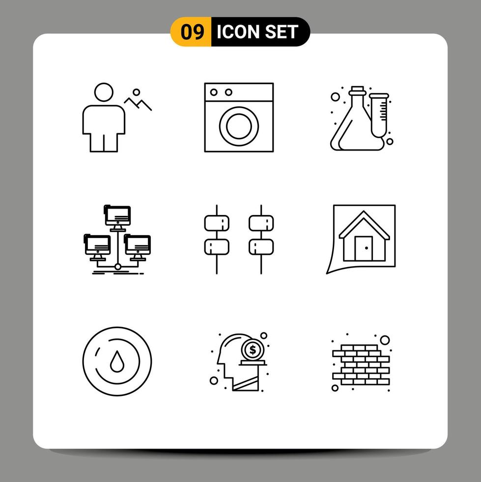 Set of 9 Vector Outlines on Grid for connection database machine laboratory experiment Editable Vector Design Elements