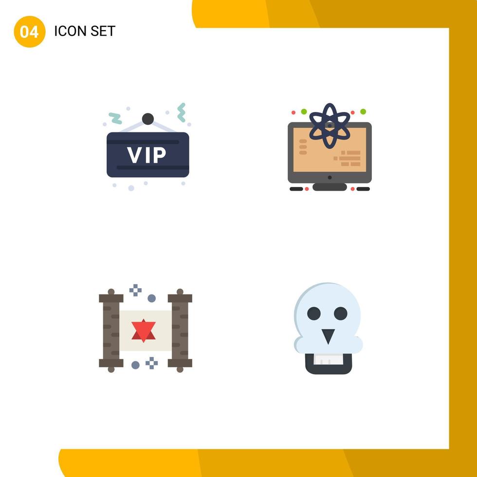 4 Creative Icons Modern Signs and Symbols of vip jewish party science religion Editable Vector Design Elements