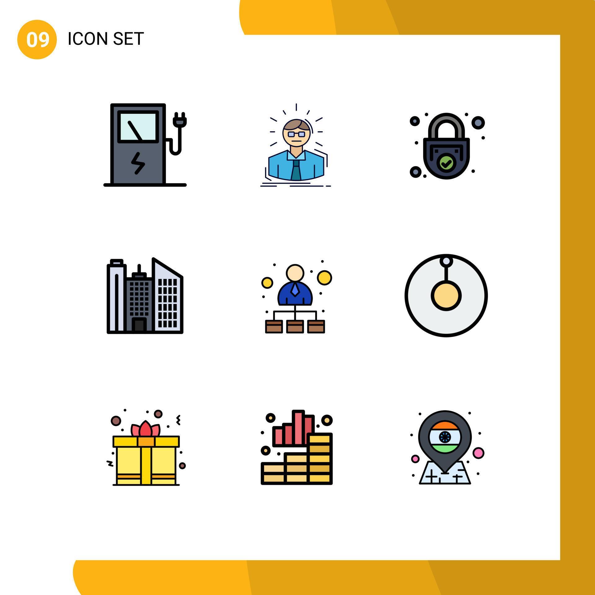 User Interface Pack of 9 Basic Filledline Flat Colors of hierarchical