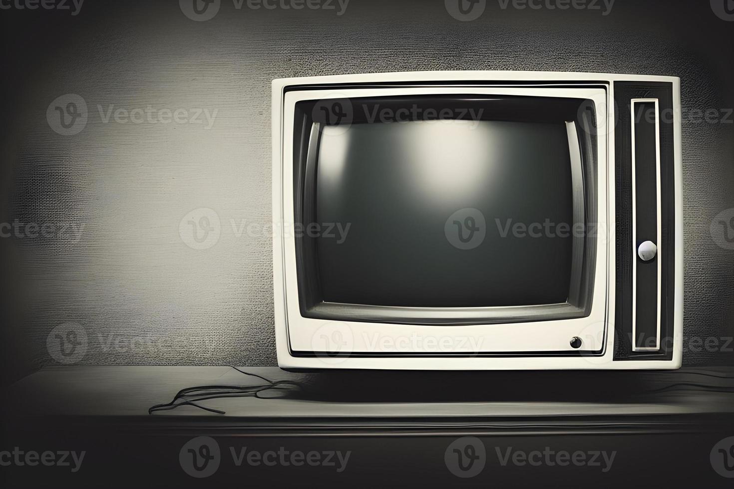 black and white photo of an old tv. Generative AI.