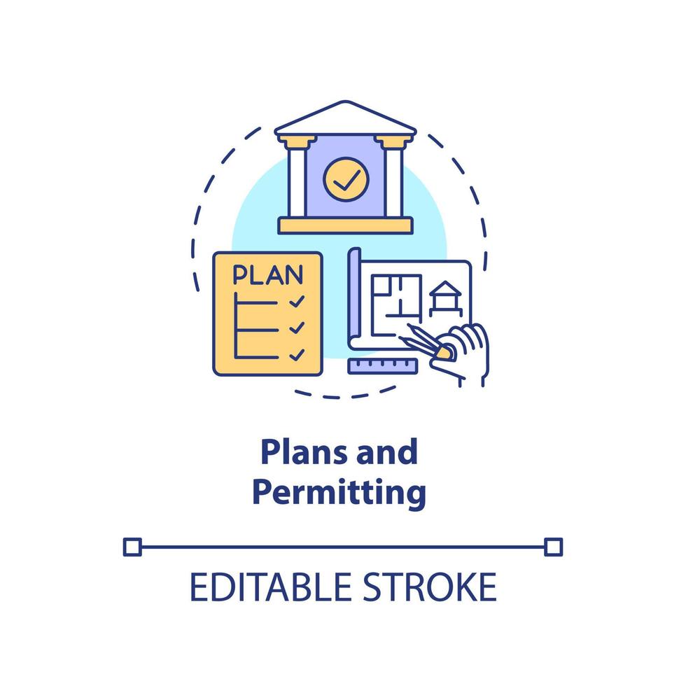 Plans and permitting concept icon. Approved project. Phase of home building abstract idea thin line illustration. Isolated outline drawing. Editable stroke. vector