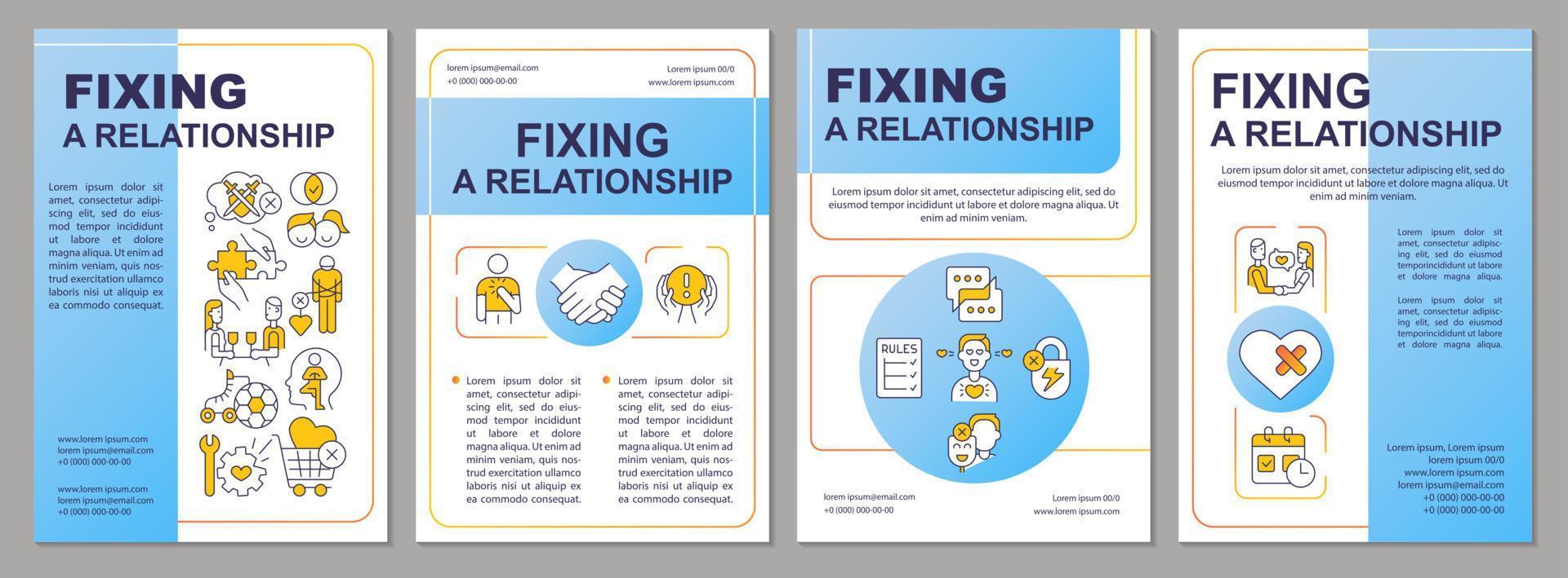 Fixing struggling relationship brochure template. Share feelings. Leaflet design with linear icons. Editable 4 vector layouts for presentation, annual reports.