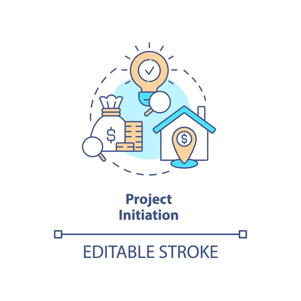 Project initiation concept icon. Construction start. Real estate development abstract idea thin line illustration. Isolated outline drawing. Editable stroke. vector