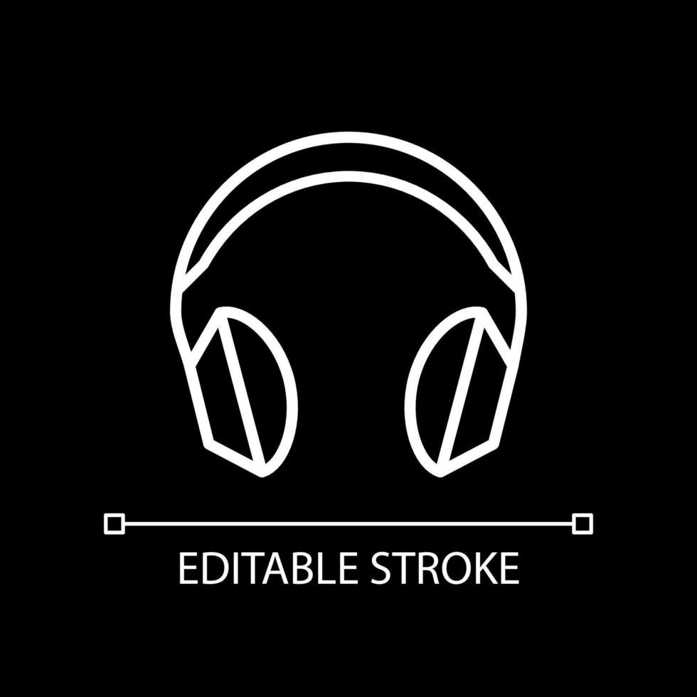 Wireless headphones white linear icon for dark theme. Listening to music. Sound quality. Audio technology. Thin line illustration. Isolated symbol for night mode. Editable stroke. vector