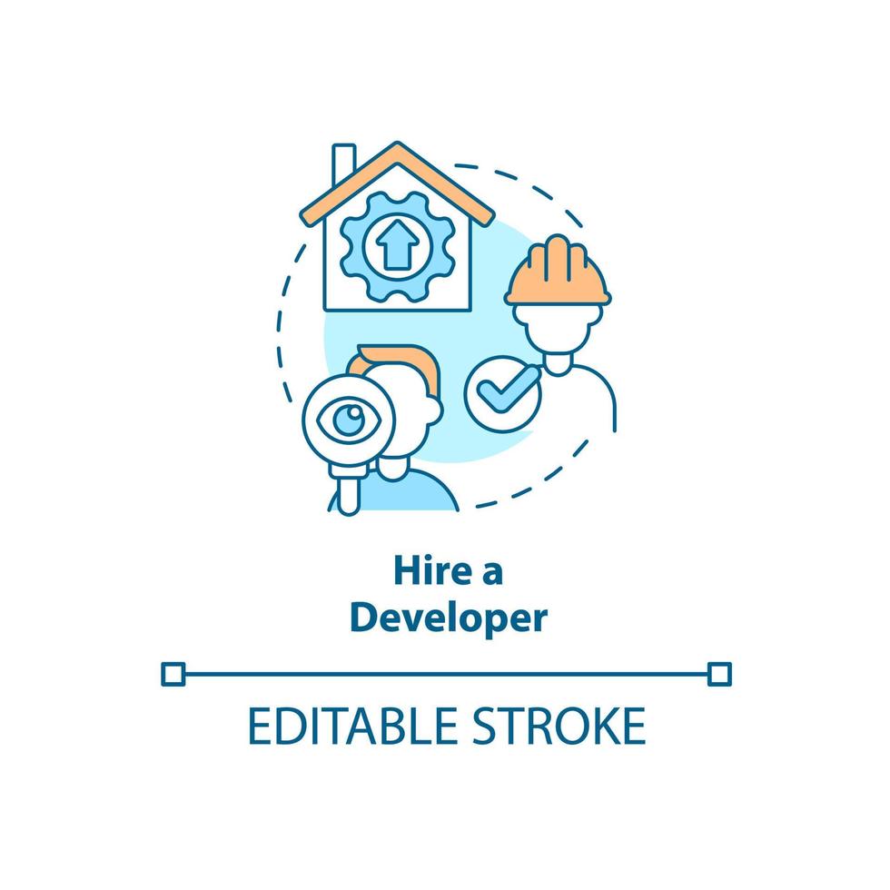 Hire developer concept icon. Professional constructors. Tip for housing development abstract idea thin line illustration. Isolated outline drawing. Editable stroke. vector