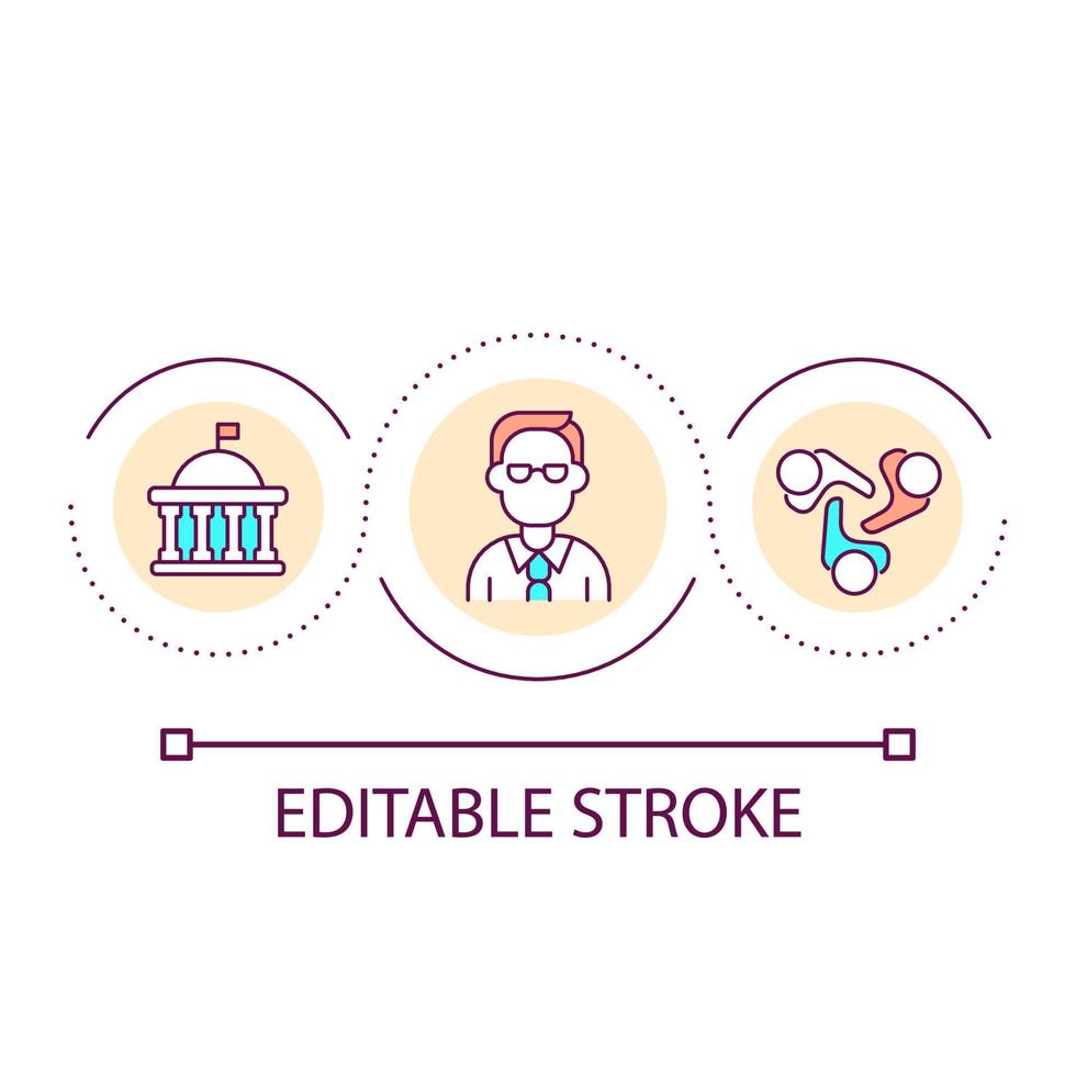 Government and society relations loop concept icon. Social politics methods. Politician work abstract idea thin line illustration. Isolated outline drawing. Editable stroke. vector