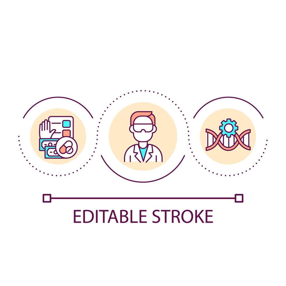 Pharmacological research loop concept icon. Scientific laboratory. Biotechnology development abstract idea thin line illustration. Isolated outline drawing. Editable stroke. vector