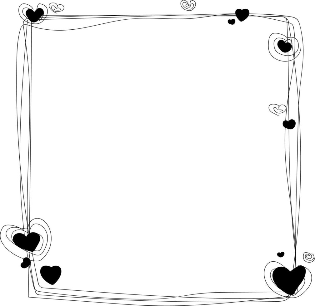 Hand drawn frame with hearts vector