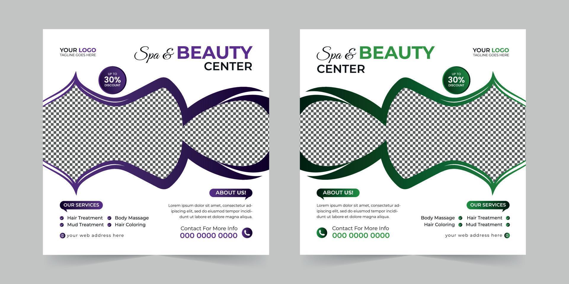 Modern Spa Beauty Center social media post, Digital marketing agency Corporate banner promotion ads sales and discount banner vector template design.