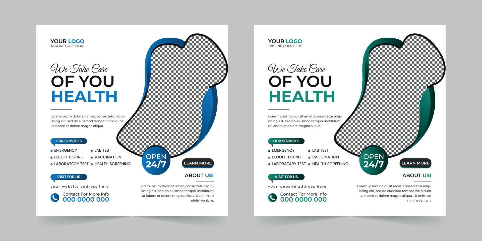 Medical healthcare square social media post, promotion web banner ads sales and discount banner vector template Design.