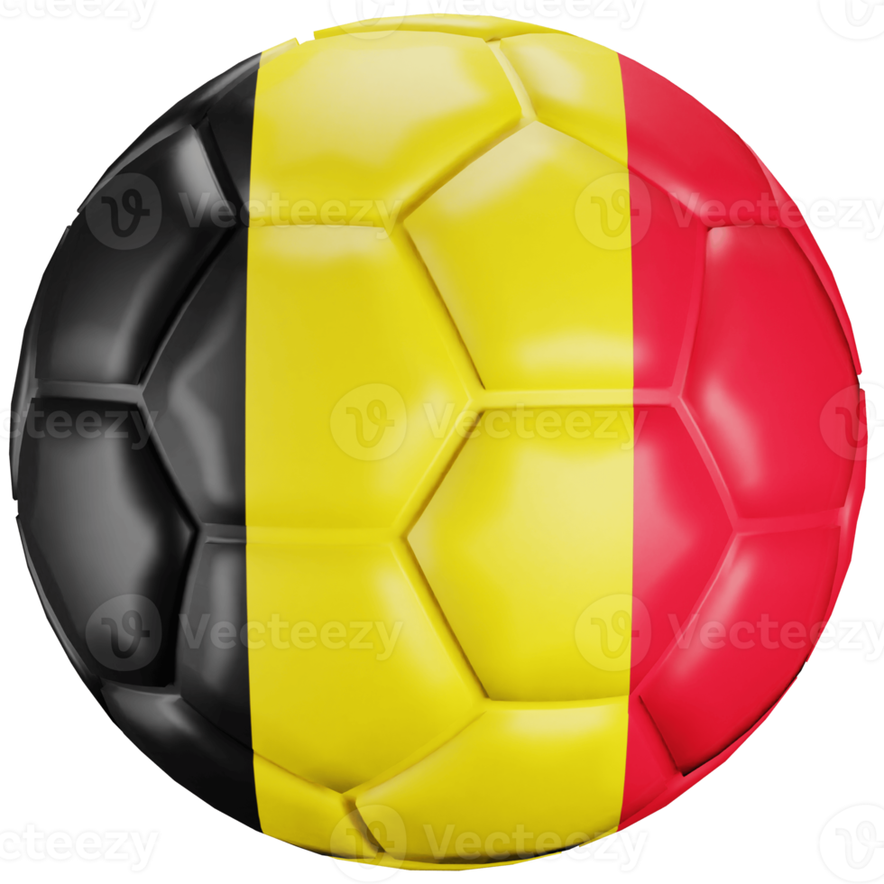 Balón de fútbol de procesamiento 3D con bandera de la nación de Bélgica. png