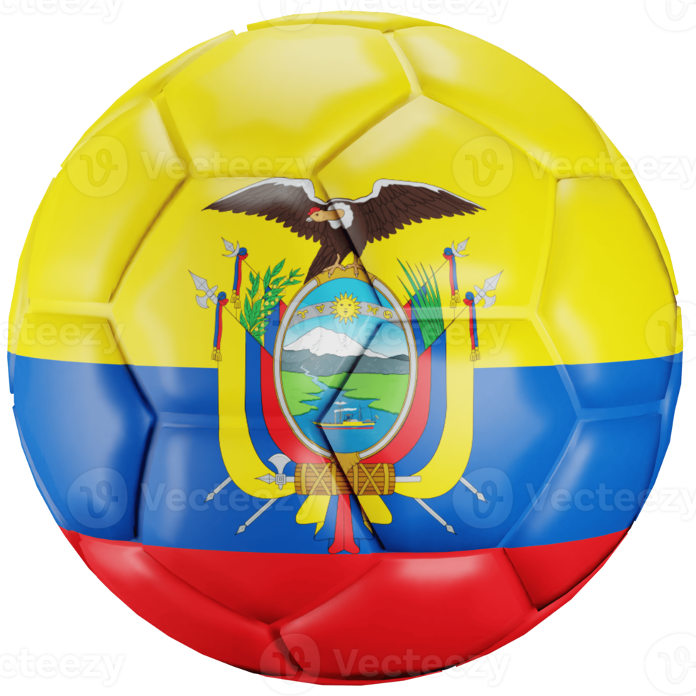Bola de futebol de renderização 3D com a bandeira da nação do Equador. png