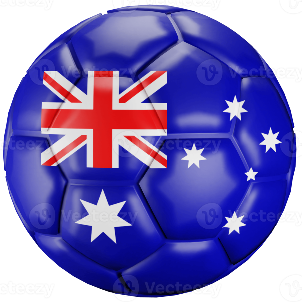 Balón de fútbol de procesamiento 3D con la bandera de la nación de Australia. png