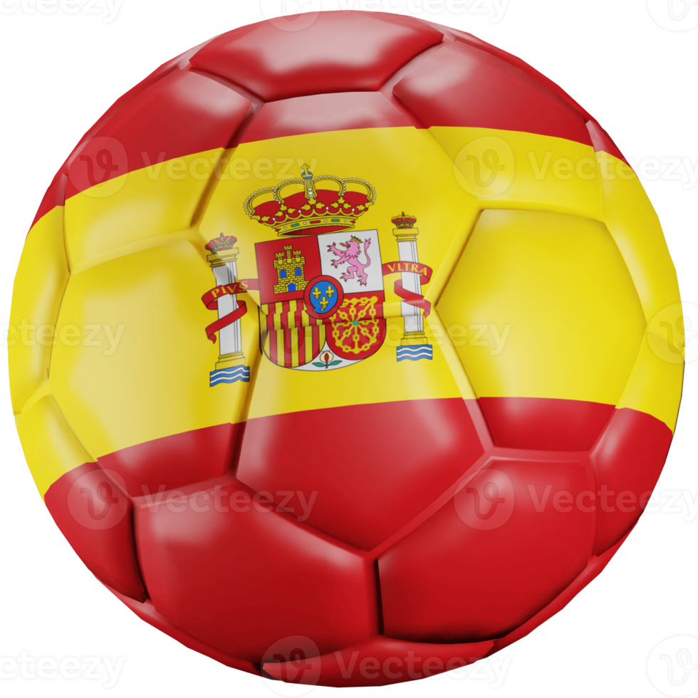 Bola de futebol de renderização 3D com a bandeira da nação espanhola. png