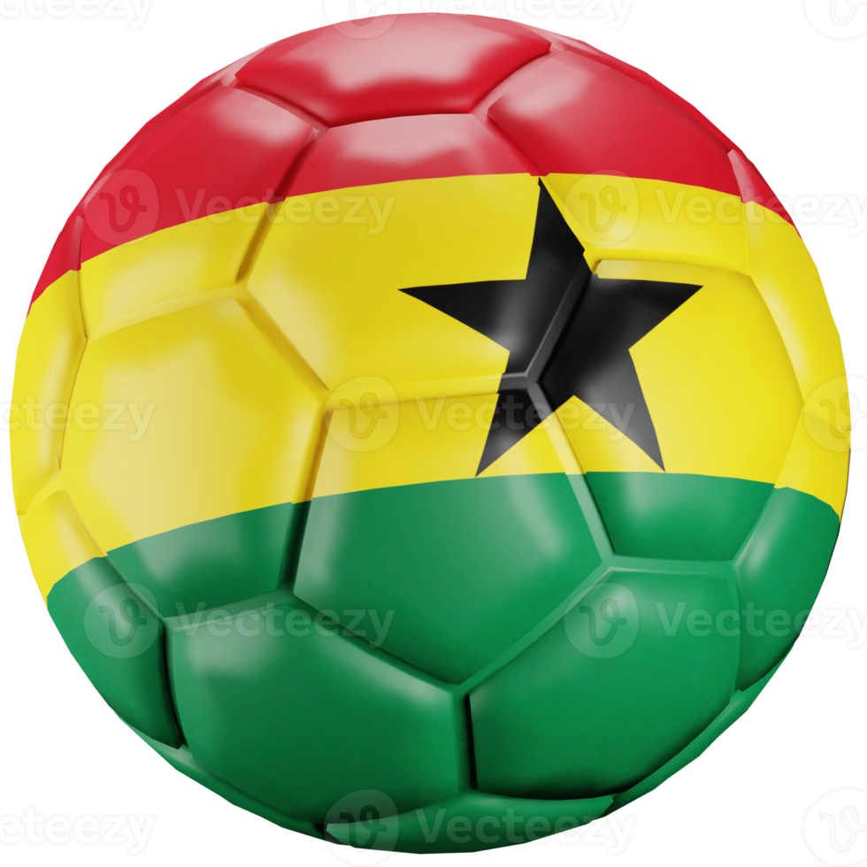 Ballon de football de rendu 3d avec le drapeau de la nation ghanéenne. png