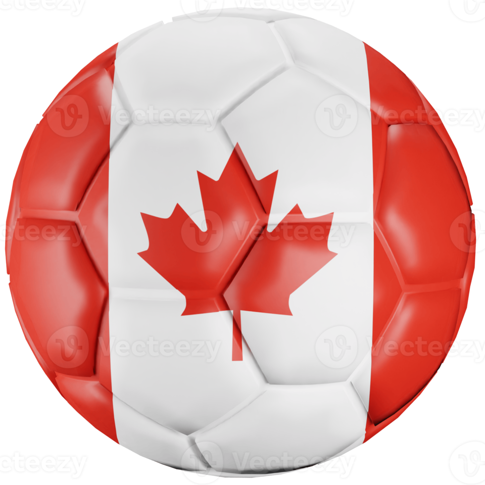 Balón de fútbol de procesamiento 3D con la bandera de la nación de Canadá. png