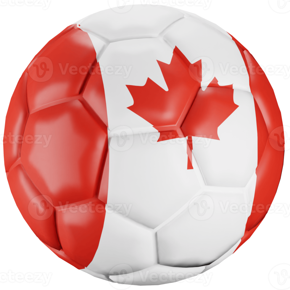 3D render soccer ball with Canada nation flag. png