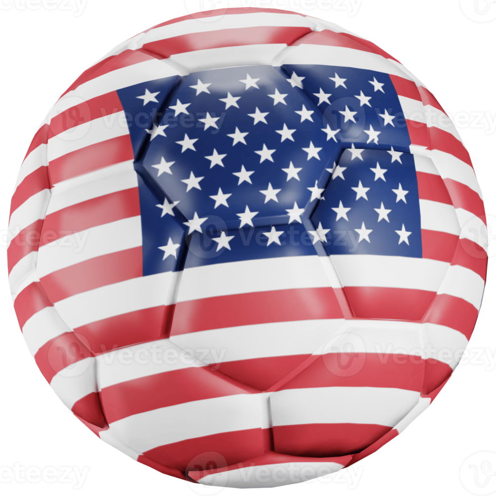 Bola de futebol de renderização 3D com a bandeira da nação eua ou américa. png
