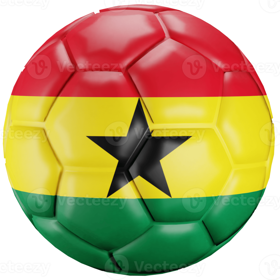 Balón de fútbol de procesamiento 3D con la bandera de la nación de Ghana. png