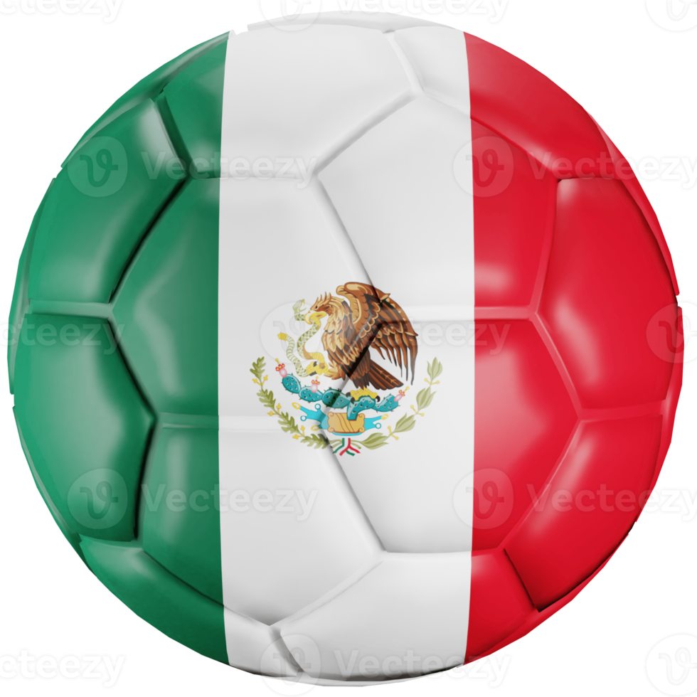 3D render soccer ball with Mexico nation flag. png