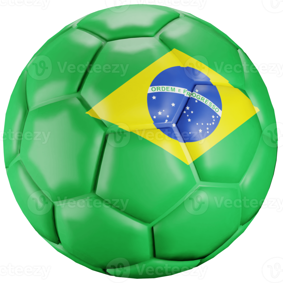 3D render soccer ball with Brazil nation flag. png