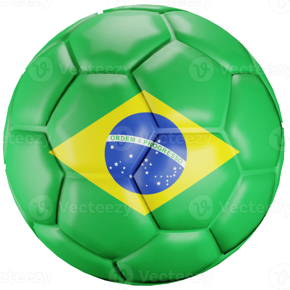 3D render soccer ball with Brazil nation flag. png