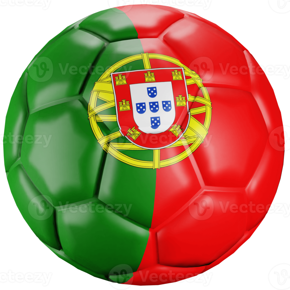 Bola de futebol de renderização 3D com a bandeira da nação portuguesa. png