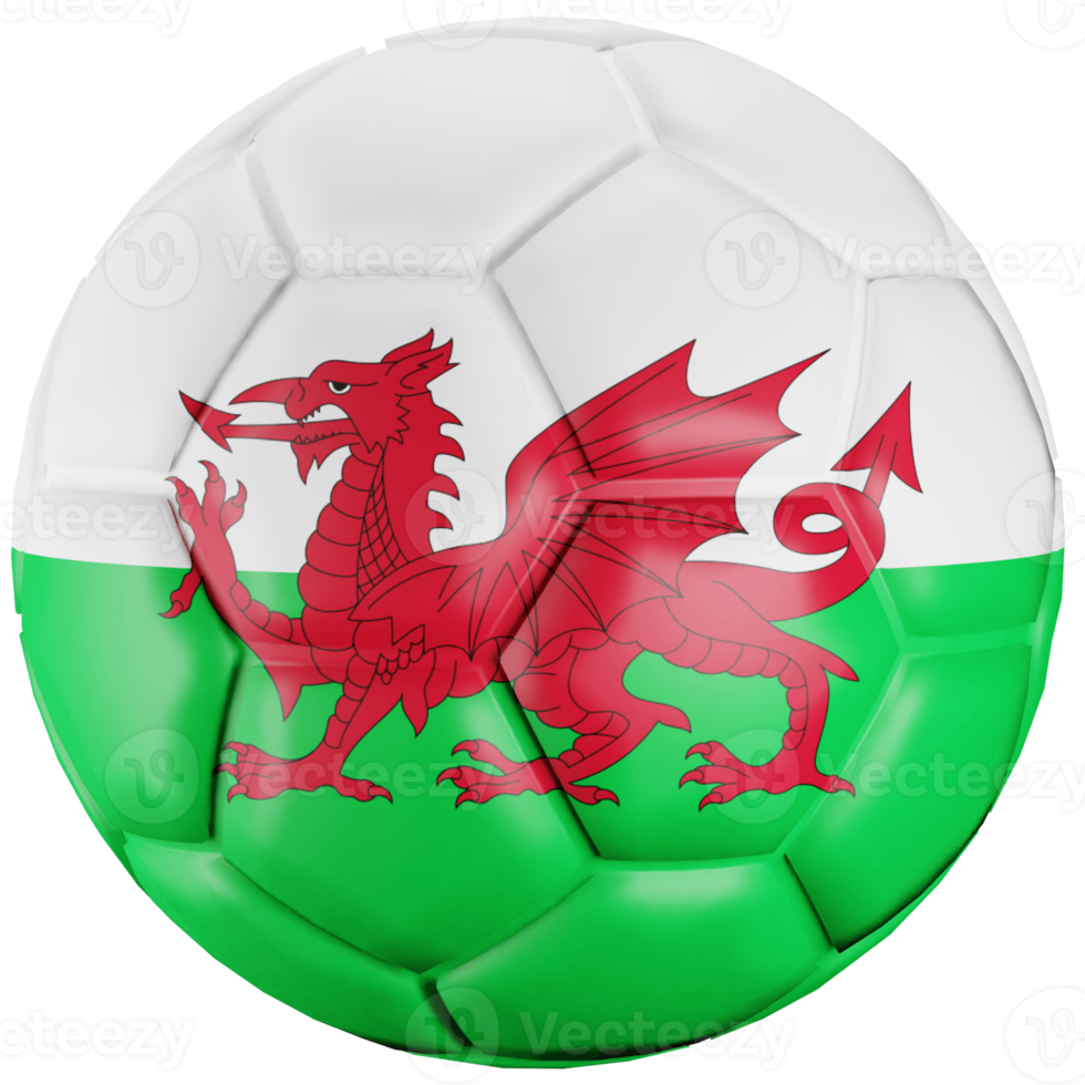 3D render soccer ball with Wales nation flag. png