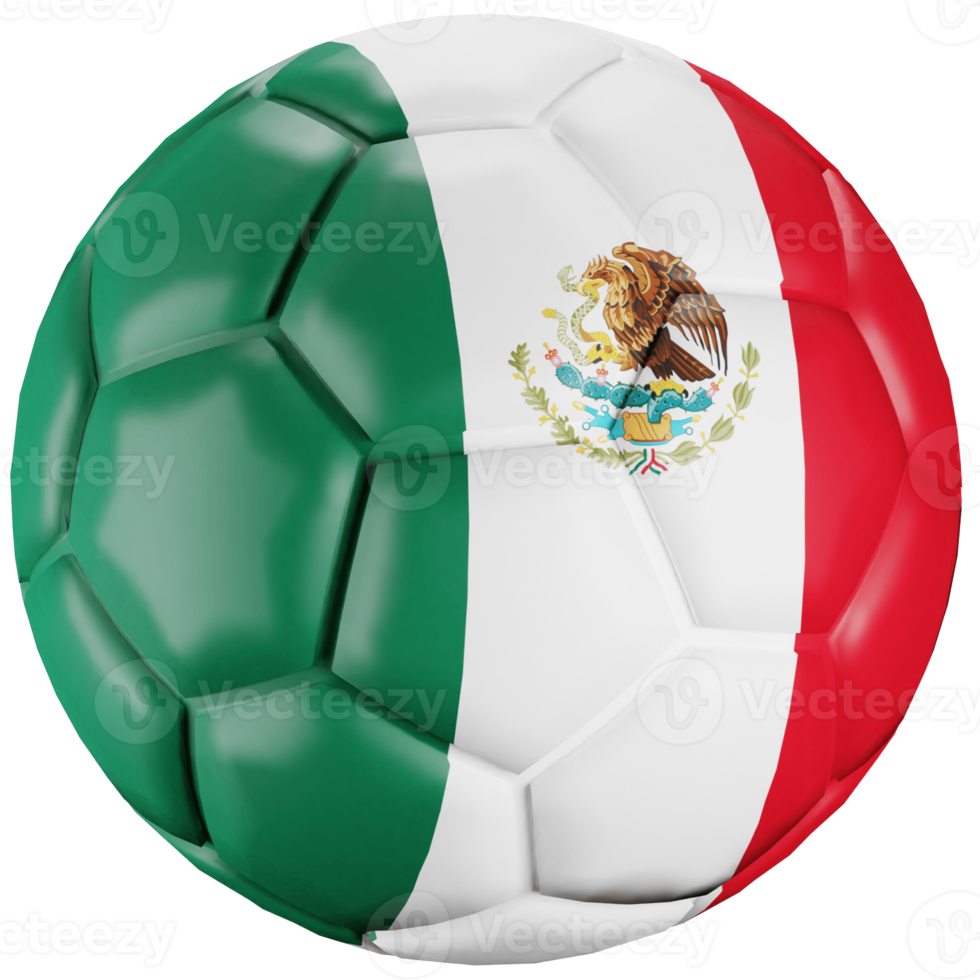 3D render soccer ball with Mexico nation flag. png