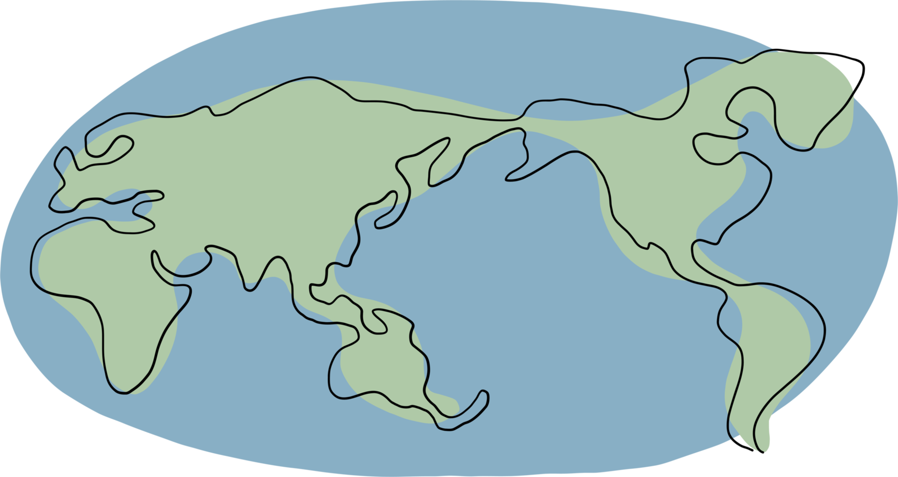 doodle carte du monde dessin continu à main levée. png