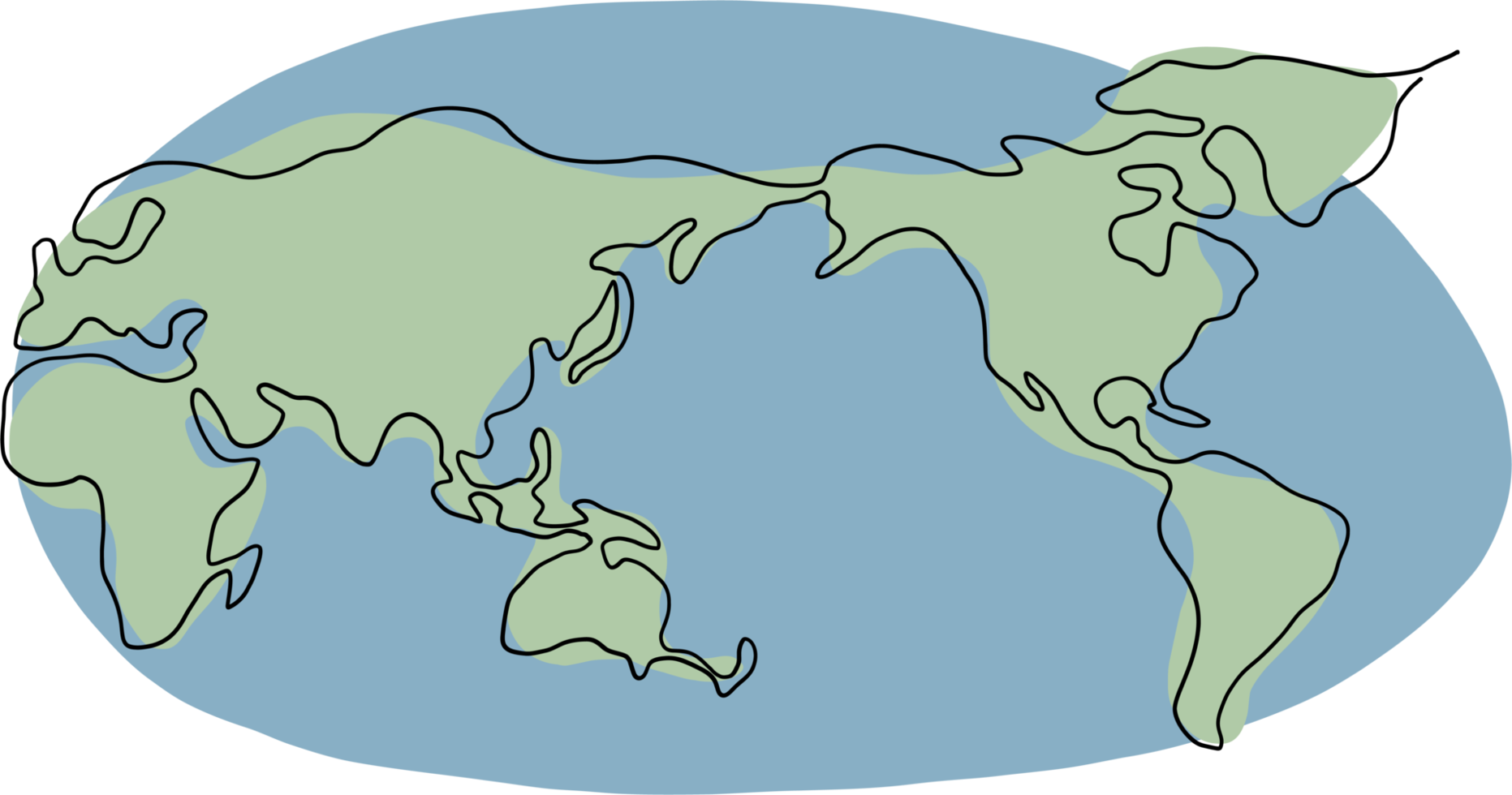 doodle world map continuous freehand drawing. png