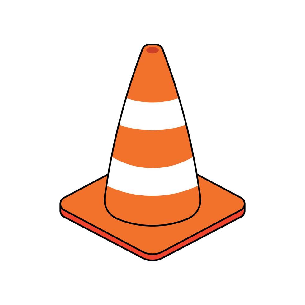 Traffic Cone Icon Clipart with Black Line in Animated Cartoon Vector Illustration
