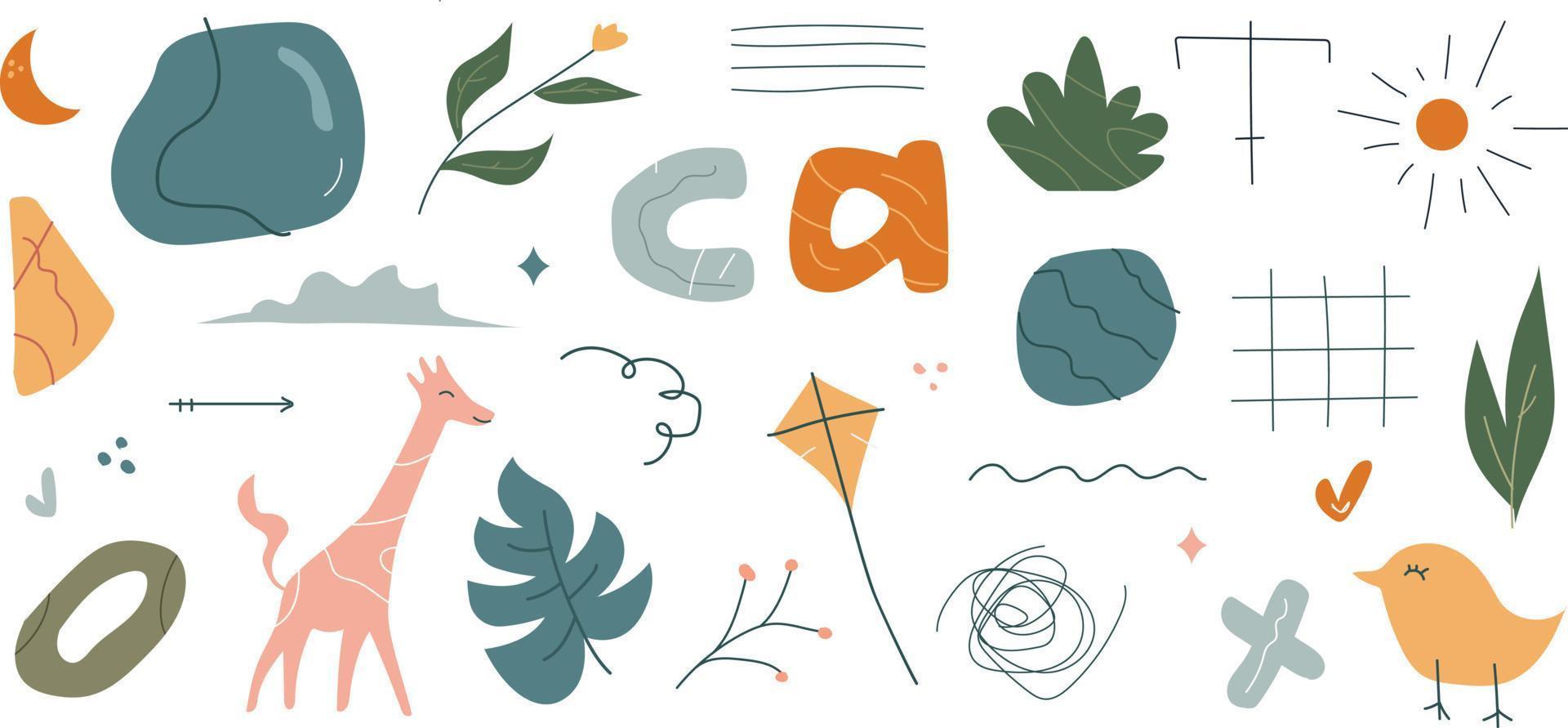 handdrawn doodle with various abstract shapes vector