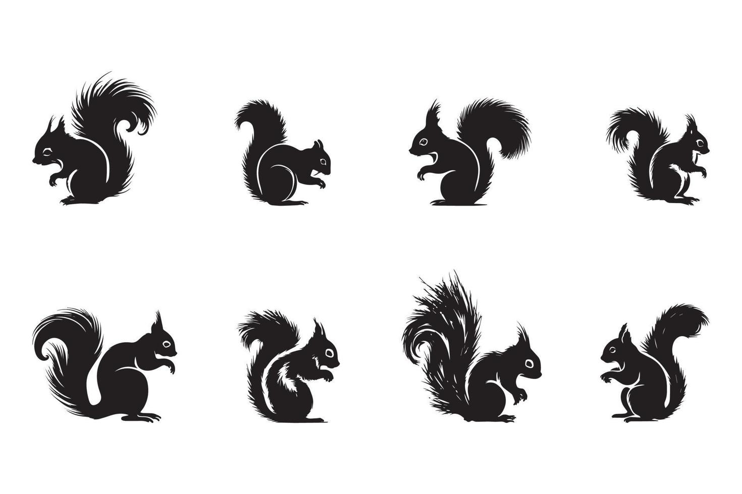 set of squirrels silhouette vector