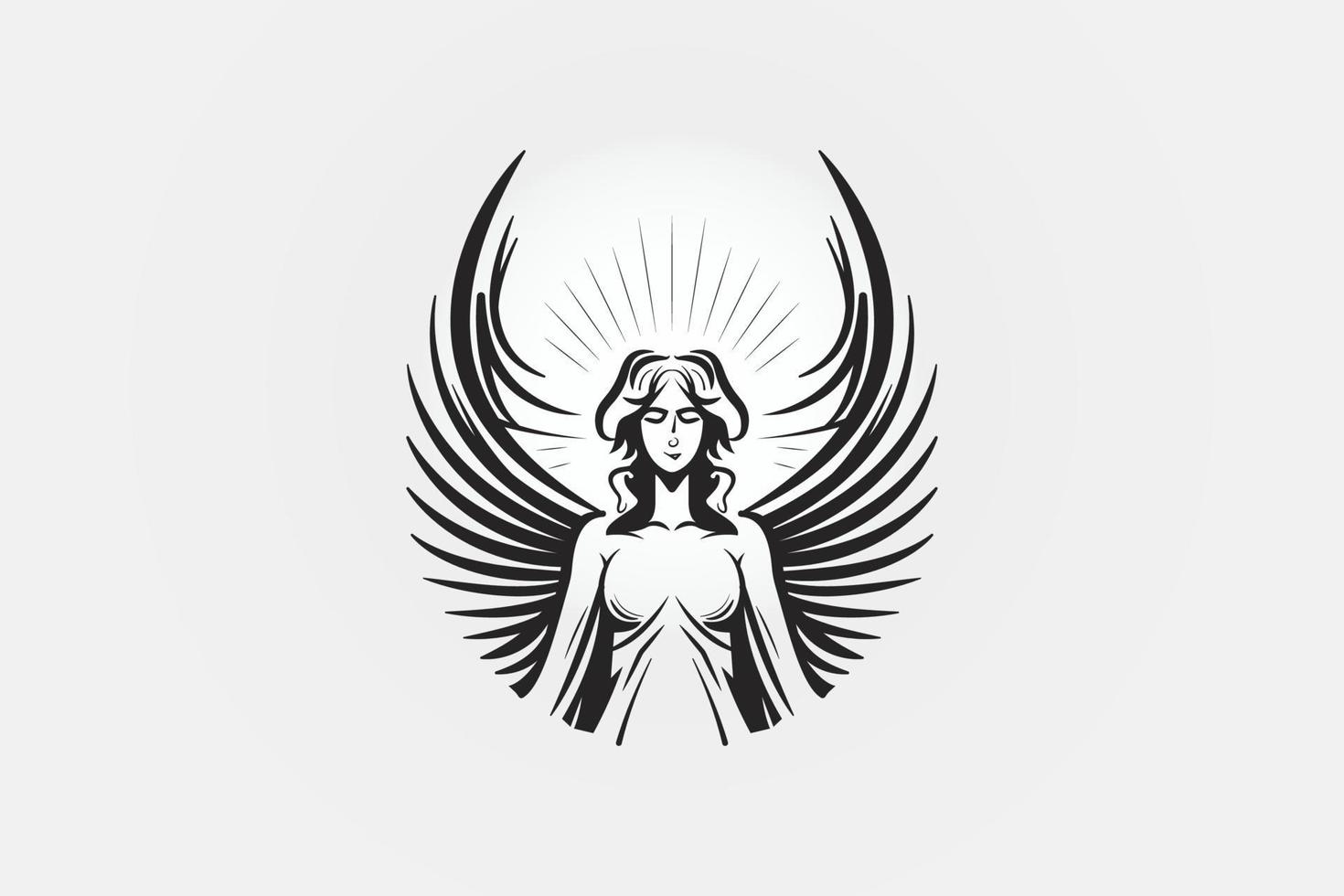 ángel femenino con ilustración de logotipo de alas vector